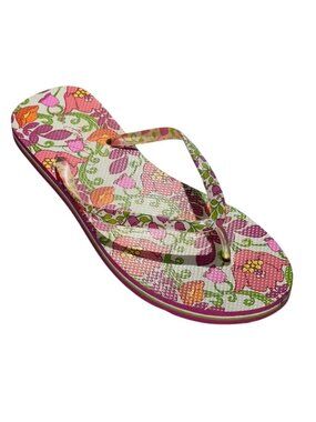 Vera Bradley Lilli Bell Floral Flip Flops Size 10 Pink & White Multicolor Design